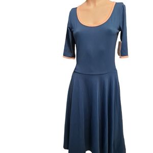 Lularoe Nicole Dress in blue with pink trim , xs